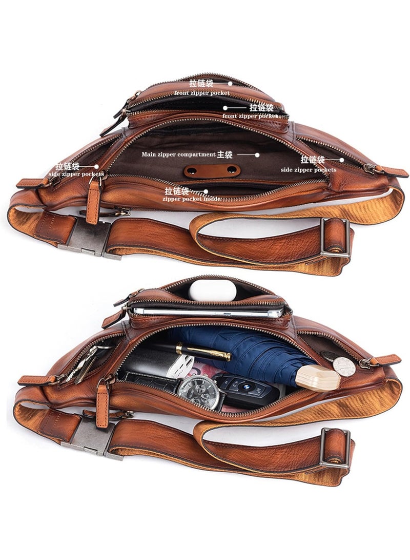 Genuine Leather Fanny Pack Waist Bag for Men Women Hip Bum Bag Travel Pouch Sling Bag Crossbody Chest Bags Shoulder Daypack Multiple Pockets Waist Pack Brown - Image 5